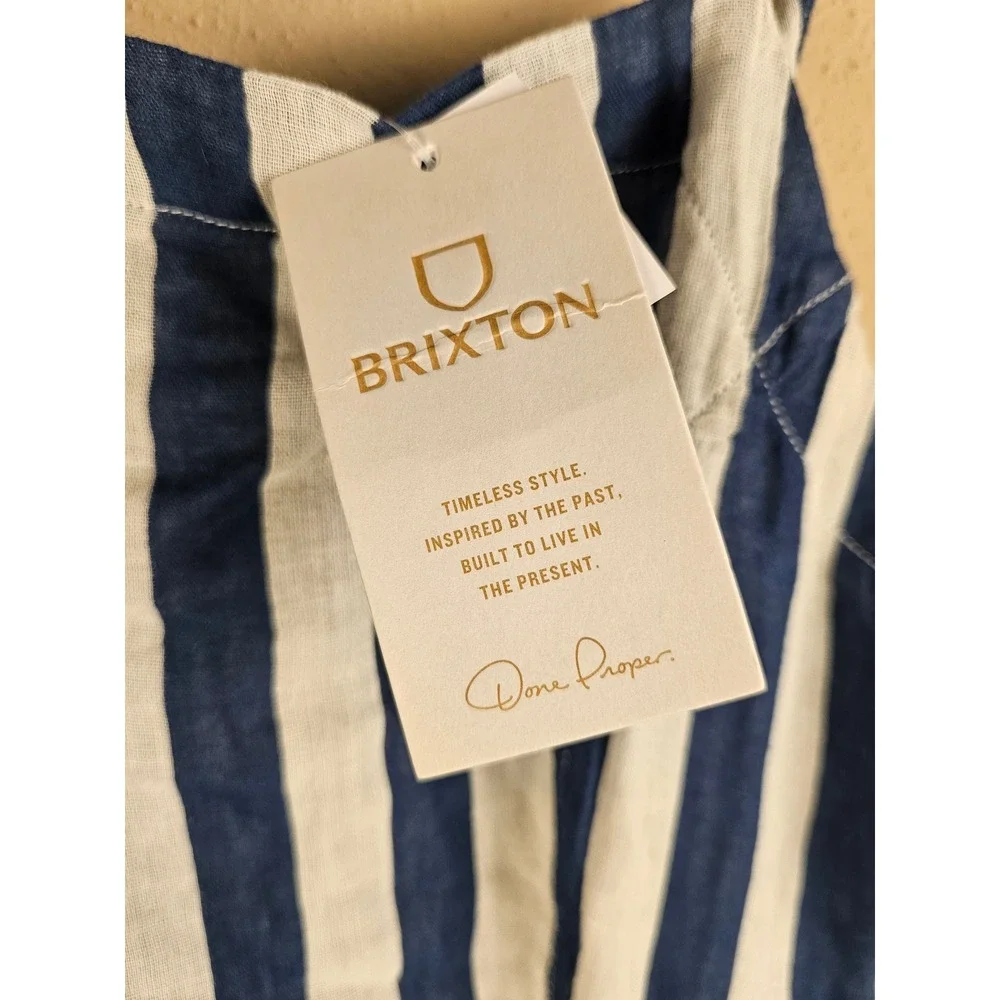 NWT‎ Brixton Womens Deep Sea Blue Striped Mykonos Wide Leg Jumpsuit Small